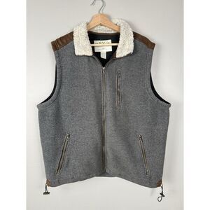 Orvis Men's Fleece Vest Gray Zip Faux Sherpa Collar Size Large Gorpcore Outwear‎